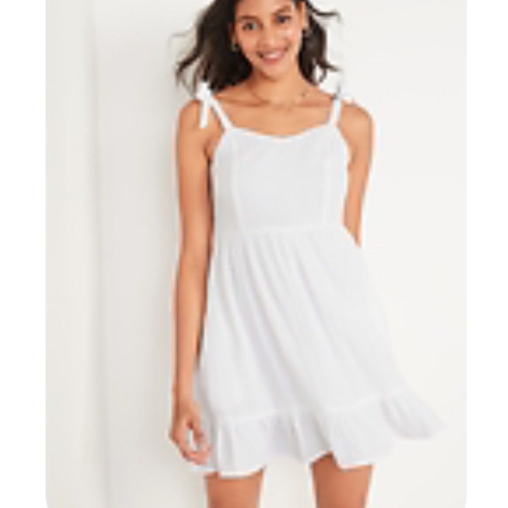 Old Navy | White Fit & Flare Tie Shoulder Dress Sz XS